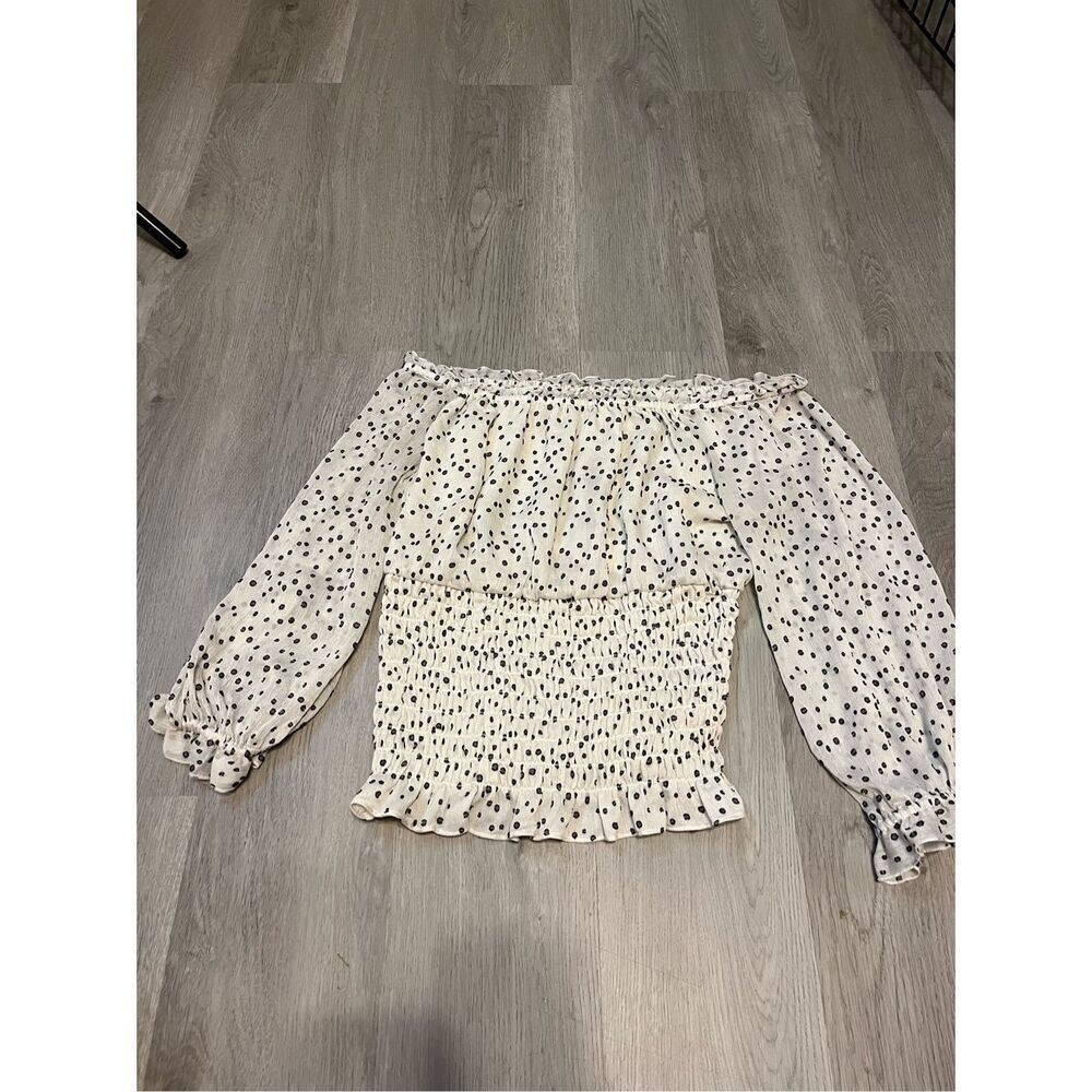 Anthropologie Polka Dot Off The Shoulder Cropped Blouse Size Small